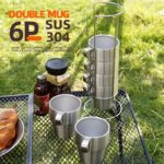 Stainless Steel Double-layer Cup 6-piece Camping Portable Set - Image 2