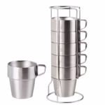 Stainless Steel Double-layer Cup 6-piece Camping Portable Set - Image 3
