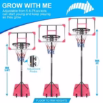 Portable Basketball Hoop System With Stable Base And Wheels For Indoor And Outdoor Youth, Height Adjustable From 5.6 To 7 Feet, 28-inch Backboard - Image 3