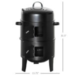 3-in-1 Vertical Charcoal BBQ Smoker Grill With 2 Cooking Areas And Thermometer - Image 3