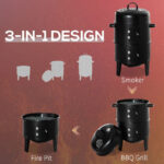 3-in-1 Vertical Charcoal BBQ Smoker Grill With 2 Cooking Areas And Thermometer - Image 9