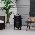 3-in-1 Vertical Charcoal BBQ Smoker Grill With 2 Cooking Areas And Thermometer