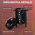 3-in-1 Vertical Charcoal BBQ Smoker Grill With 2 Cooking Areas And Thermometer - Image 4