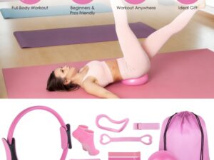 Fitness Eddy 59 14Pcs All-in-One Pilates Kit, Pilates Ring Yoga Ball Resistance Bands Set With Carry Bag, Full Body Workout Equipment For Home Gym Travel