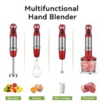 TENKER 5-in-1 Hand Immersion Blender, 1000W 12 Speed Handheld Blender, Copper Motor Stainless Steel Blade Stick Blender,600ml Mixing Beaker,500ml Food Processor, Whisk, Milk Frother, BPA-Free, Red - Image 5