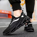 Men's Mesh Running Sneakers – Breathable Lace-Up Low-Top Sports Shoes White, Black, Blue - Image 2