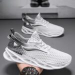 Men's Mesh Running Sneakers – Breathable Lace-Up Low-Top Sports Shoes White, Black, Blue - Image 4