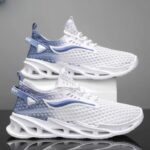 Men's Mesh Running Sneakers – Breathable Lace-Up Low-Top Sports Shoes White, Black, Blue - Image 5