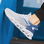 Men's Mesh Running Sneakers – Breathable Lace-Up Low-Top Sports Shoes White, Black, Blue - Image 8