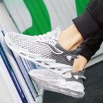 Men's Mesh Running Sneakers – Breathable Lace-Up Low-Top Sports Shoes White, Black, Blue - Image 9