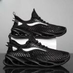 Men's Mesh Running Sneakers – Breathable Lace-Up Low-Top Sports Shoes White, Black, Blue - Image 3