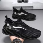 Men's Mesh Running Sneakers – Breathable Lace-Up Low-Top Sports Shoes White, Black, Blue - Image 6