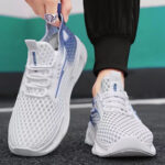 Men's Mesh Running Sneakers – Breathable Lace-Up Low-Top Sports Shoes White, Black, Blue
