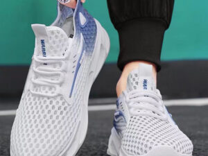 Fitness Eddy 58 Men's Mesh Running Sneakers – Breathable Lace-Up Low-Top Sports Shoes White, Black, Blue