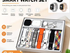 Fitness Eddy 21 Ten-in-One Smart Watch Set With Wireless Earbuds, Multiple Watch Bands, Magnetic Charger & Protective Case