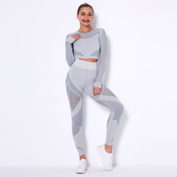 Seamless Knitted Absorbent Long-Sleeved Suit Yoga Wearsuit - Image 9