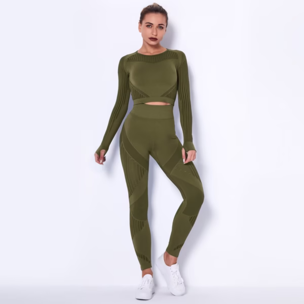 Seamless Knitted Absorbent Long-Sleeved Suit Yoga Wearsuit - Image 8