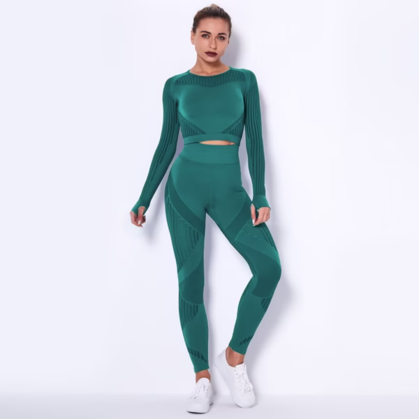 Seamless Knitted Absorbent Long-Sleeved Suit Yoga Wearsuit - Image 6