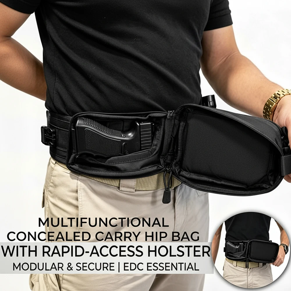 Compact Tactical Concealed Carry Fanny Pack – 1000D Nylon Hidden Pistol Waist Bag 2 Compact tactical concealed carry fanny pack – view 2