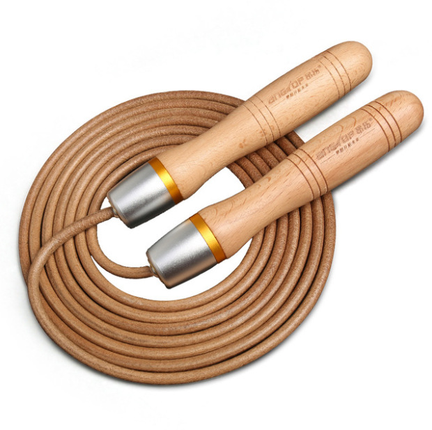 Adjustable Leather Jump Rope – 3 m Cowhide Fitness Skipping Rope, Silver 28 Adjustable fitness training skipping rope
