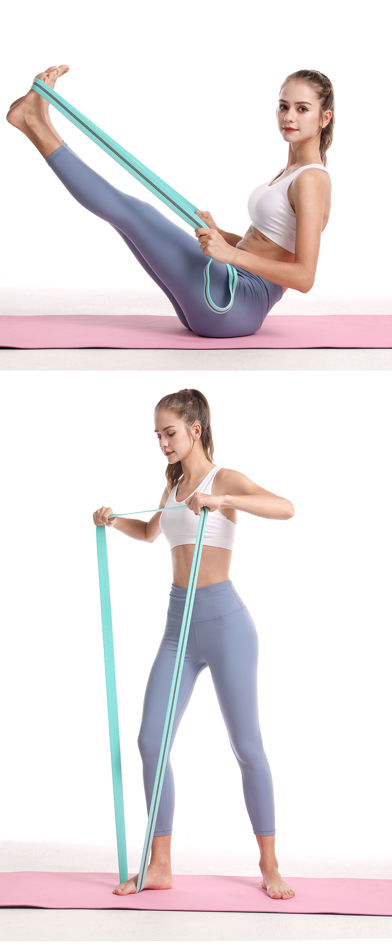 Elastic Yoga Pull Rope Set, 4 x 200 cm, Polyester-Cotton with Latex, Black Grey or Candy Colors 33 Elastic Yoga Pull Ropes