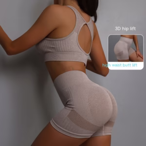 2pcs Sports Fitness Yoga Suit Breathable Hip-lifting Shorts And Hollow Out Back Bra Womens Clothing - Image 10