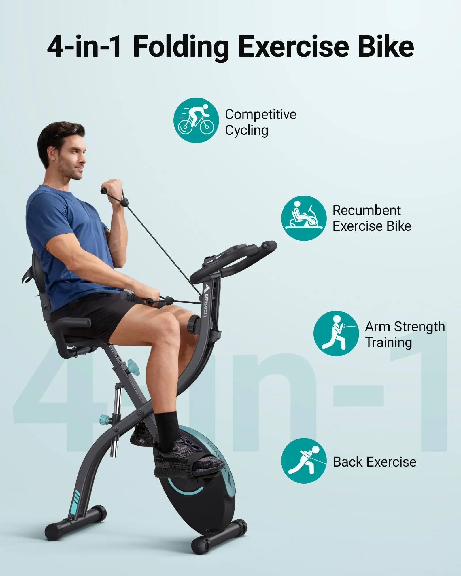 4-in-1 Folding Magnetic Exercise Bike – 16-Level Resistance, 300LB Capacity, Comfort Seat