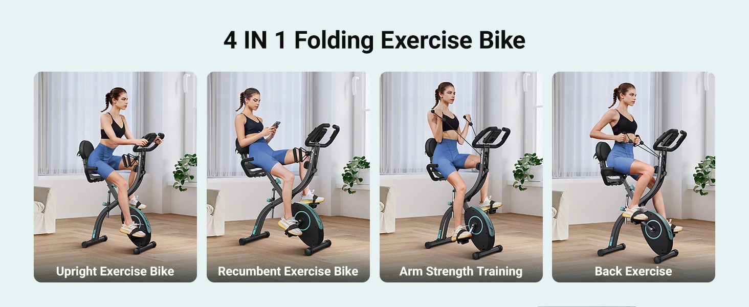 4-in-1 Folding Magnetic Exercise Bike – 16-Level Resistance, 300LB Capacity, Comfort Seat