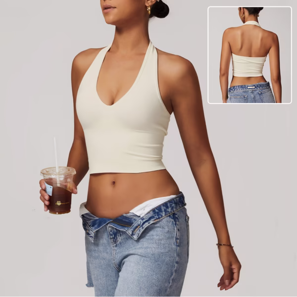 Women's Halter Cropped Top Beauty Back Yoga Bra Seamless Fitness Sports Vest
