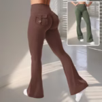 Yoga Fitness Flared Pants With Pockets Ins Fashion Slim High Waist Sports Trousers Scrunch Butt Booty Workout Lifting Leggings