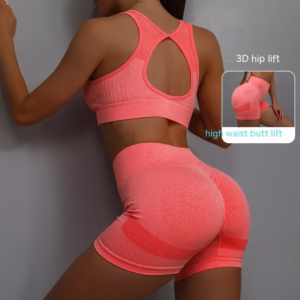2pcs Sports Fitness Yoga Suit Breathable Hip-lifting Shorts And Hollow Out Back Bra Womens Clothing - Image 6