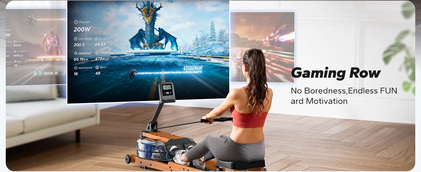 Foldable Water Rowing Machine – 400LBS Capacity with Dedicated Monitor & Comfortable Seat