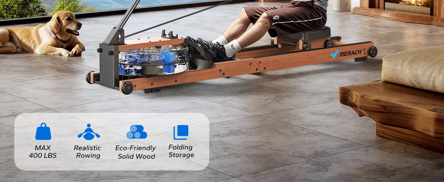 Foldable Water Rowing Machine – 400LBS Capacity with Dedicated Monitor & Comfortable Seat