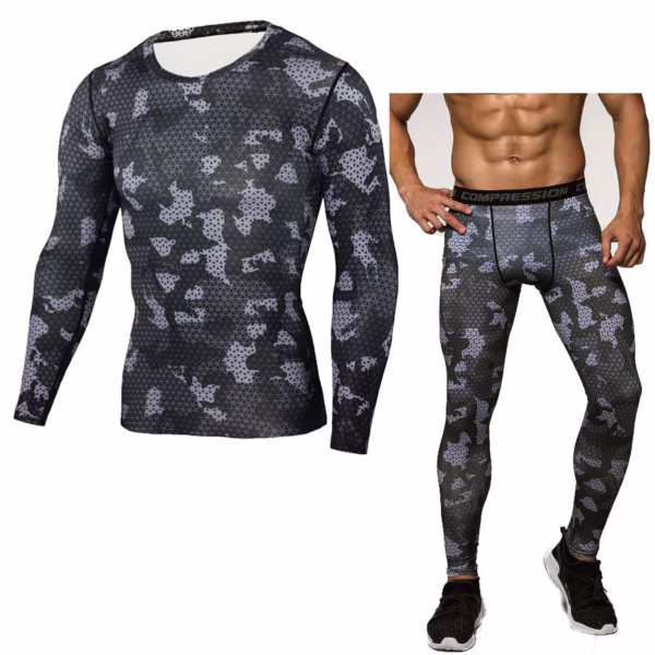 Camouflage Compression Baselayer Sports Fitness Set For Men