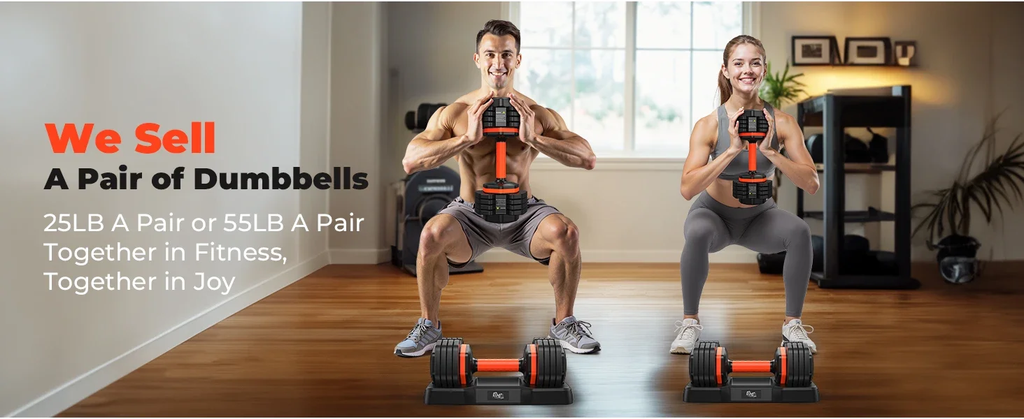 Adjustable Dumbbell Pair 50LBS Dumbbell Anti-Slip Handle
