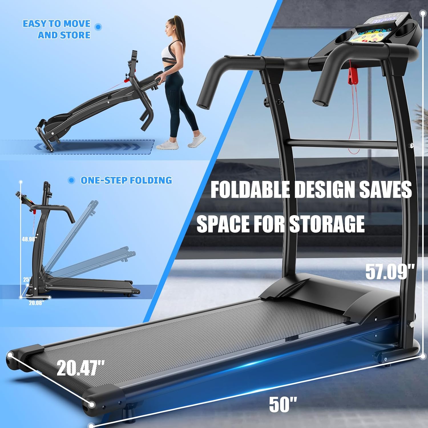 Foldable Treadmill 2.5HP Treadmill Under Desk 300 Lbs Capacity 2-in-1 With Remote Controller For Home Office 26 Foldable Treadmill 2.5HP Treadmill Under Desk 300 Lbs Capacity 2-in-1 With Remote Controller For Home Office