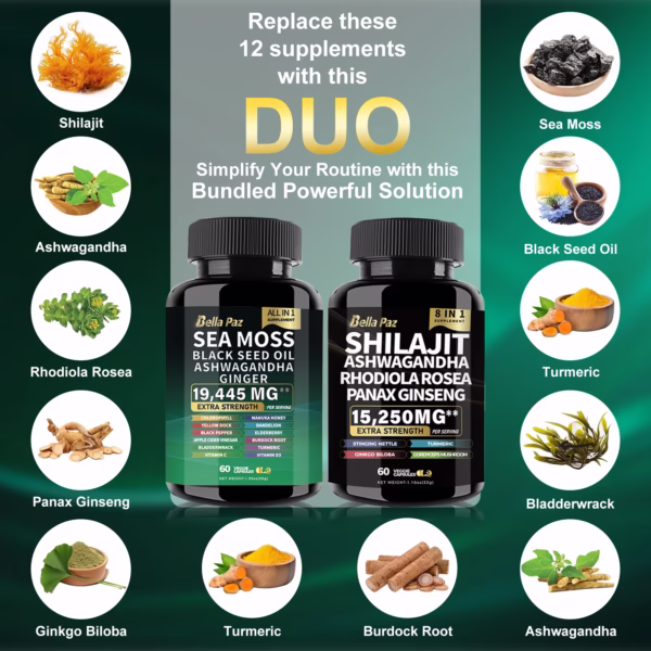 Sea Moss 7000mg, Black Seed Oil 4000mg, Ashwagandha 2000mg, Ginger, Shilajit 9000mg, Ginseng 1500mg (2 Bottles) - Image 5