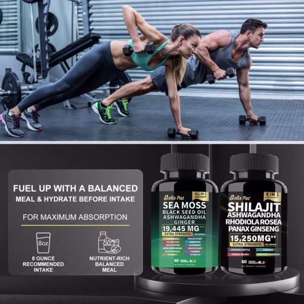 Sea Moss 7000mg, Black Seed Oil 4000mg, Ashwagandha 2000mg, Ginger, Shilajit 9000mg, Ginseng 1500mg (2 Bottles) - Image 6