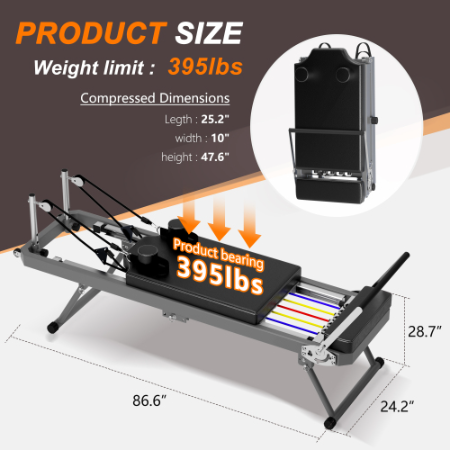 Multi-functional Pilates Home Fitness Equipment, 395lbs Capacity, With Dynamic Resistance Cords And Aerobic Re