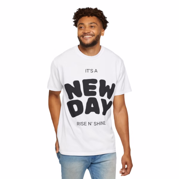 Unisex Garment-Dyed T-shirt – "It's a New Day" Graphic Tee with Retro Art - Image 10
