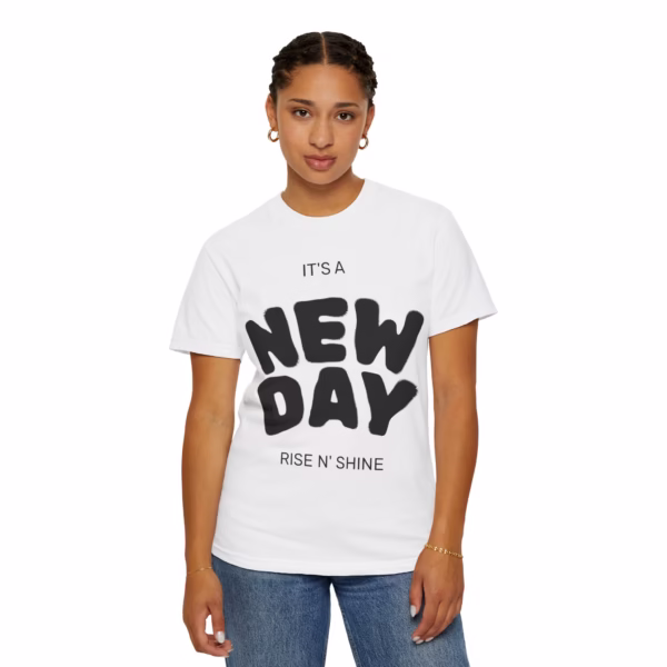 Unisex Garment-Dyed T-shirt – "It's a New Day" Graphic Tee with Retro Art - Image 6