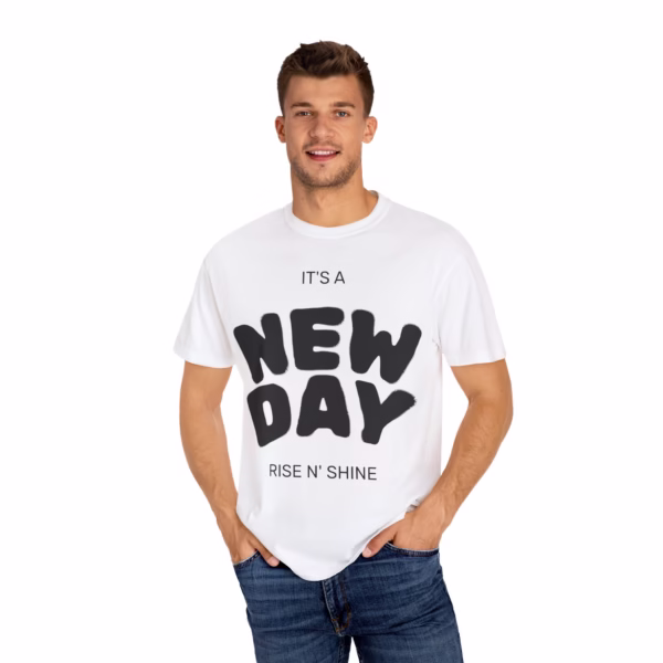 Unisex Garment-Dyed T-shirt – "It's a New Day" Graphic Tee with Retro Art - Image 4