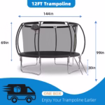 12 FT TRAMPOLINE BLACK PUMPKIN-STYLE SAFETY NET WITH BASKETBALL HOOP - Image 4