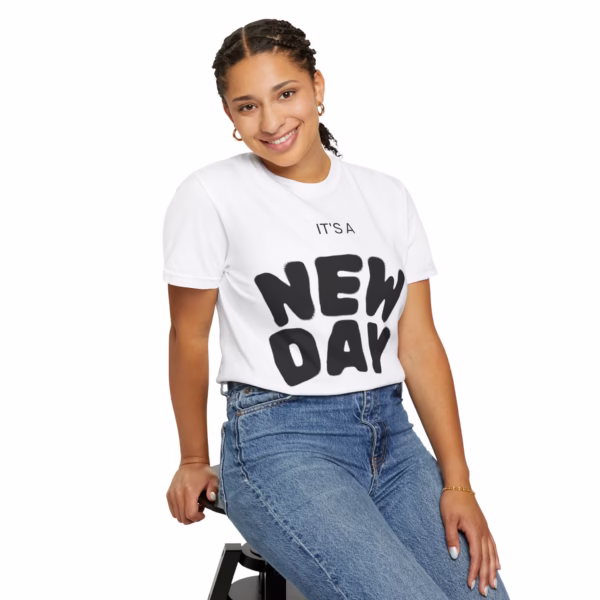 Unisex Garment-Dyed T-shirt – "It's a New Day" Graphic Tee with Retro Art - Image 9