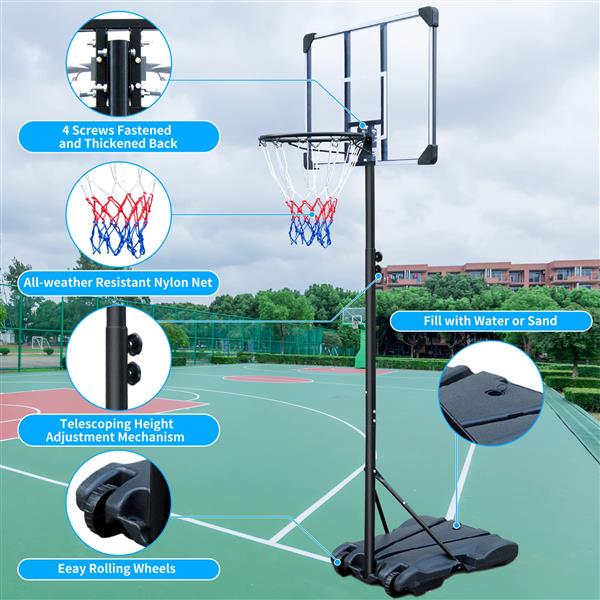 Portable Basketball Hoop, 5.4 to 7 ft Adjustable, 32 in Shatterproof Backboard, Wheeled Base 25 Basketball Stand, Suitable For Indoor And Outdoor Use, Adjustable From 5.6-7 Feet, 32 Inch Backboard With Whee