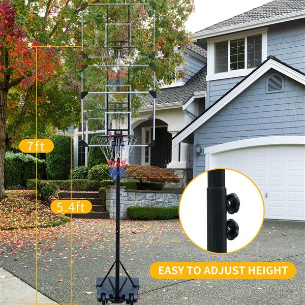 Portable Basketball Hoop, 5.4 to 7 ft Adjustable, 32 in Shatterproof Backboard, Wheeled Base 26 Basketball Stand, Suitable For Indoor And Outdoor Use, Adjustable From 5.6-7 Feet, 32 Inch Backboard With Whee