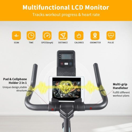 Indoor Exercise Bike With LCD Monitor And Comfortable Seat Cushion For Home Gym Cardio Fitness Training