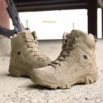 Men's Khaki & Brown Outdoor Tactical Combat Boots - Image 2