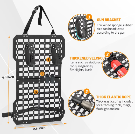 Back Seat Molle Panel Organizer With Gun Holder