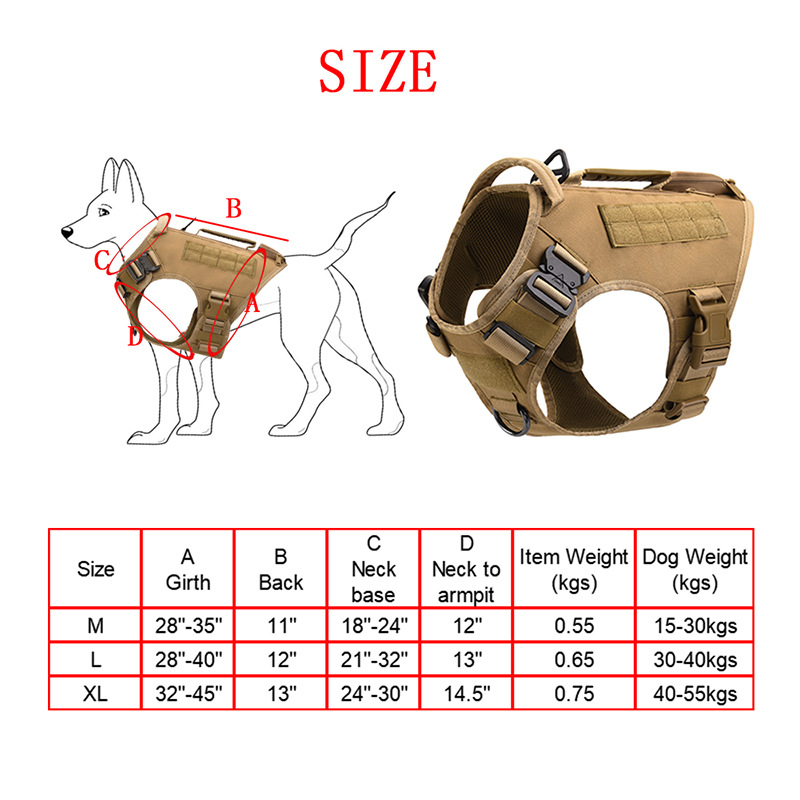 Tactical Dog Vest Medium To Large Dogs Quick Release Chest Strap 3-piece Set